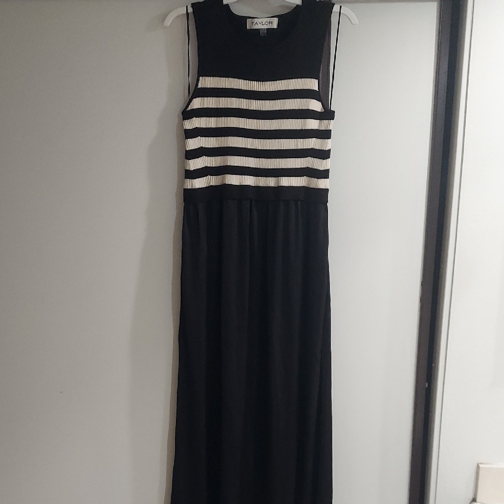 Taylor Black and White Striped Maxi Dress